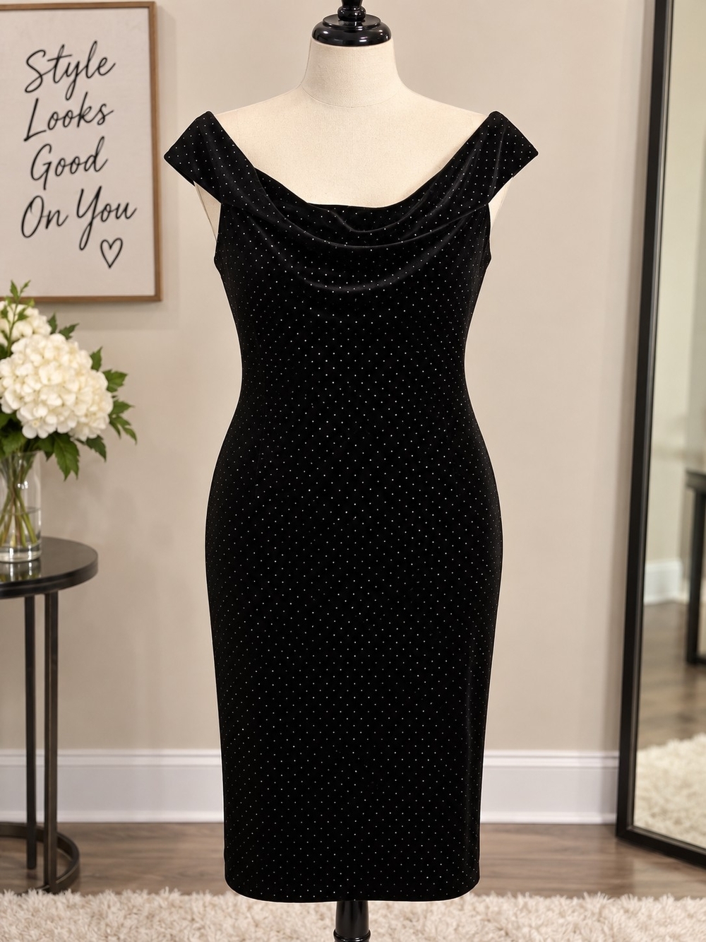 Charlotte Russe Black Velvet One-Shoulder Dress with Gold Stud Accents